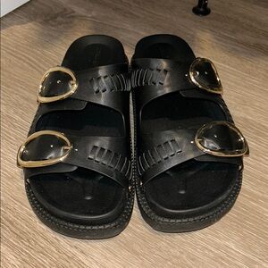 Black Sandals with Gold Buckles
